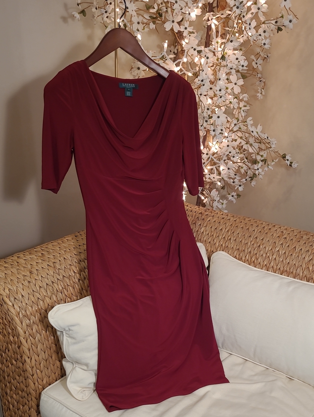 Ralph Lauren Deep Burgundy Drape Midi Dress